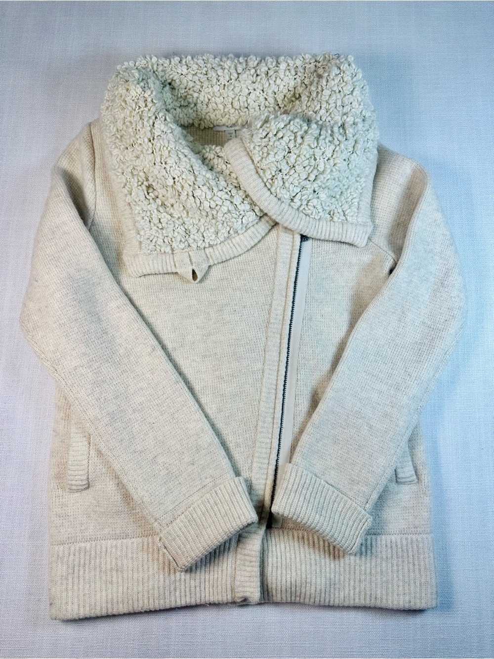 GAP Cream Sherpa-Collar Zip Knit Jacket